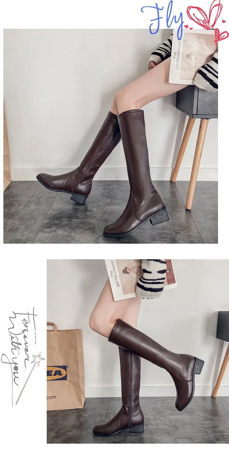 Knee High Boots Side Zipper PU Leather Booties Women Designer Shoes Autumn Winter Womens Fashion Knightly Boots Zapatos De Mujer