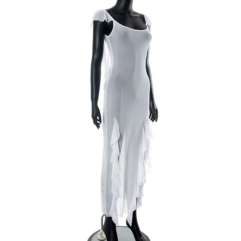 Bodycon Dress See Through Y2k Clothes Sleeveless Vestidos De Mujer Spaghetti Strap White Club Outfits For Women Sexy Streetwear