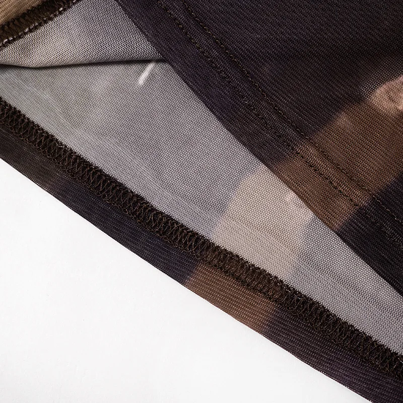 See Through Y2k Top Long Sleeve T Shirts For Women Clothing Mesh Patchwork Roupas Femininas Estilosas Slim Brown Ropa De Mujer