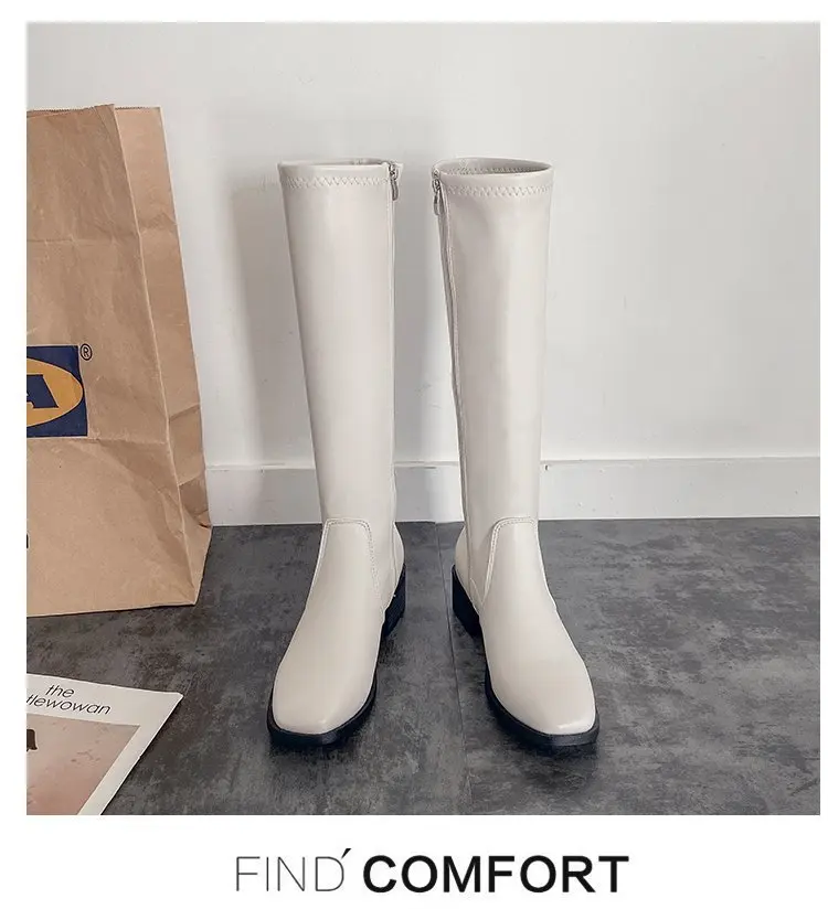 Knee High Boots Side Zipper PU Leather Booties Women Designer Shoes Autumn Winter Womens Fashion Knightly Boots Zapatos De Mujer