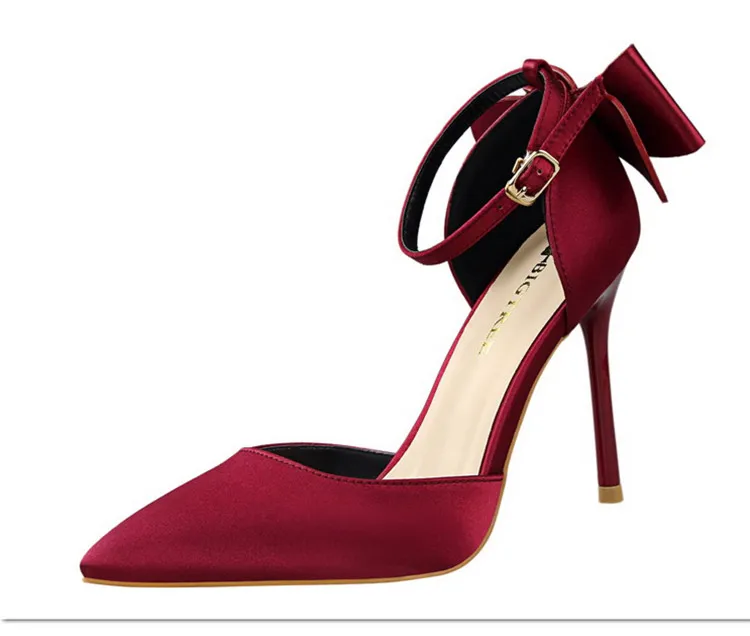 Shoes Bow Woman Pumps Silk High Heels Women Shoes Stiletto Red Wedding Shoes Women Heels Women Sandals 8cm and 10cm
