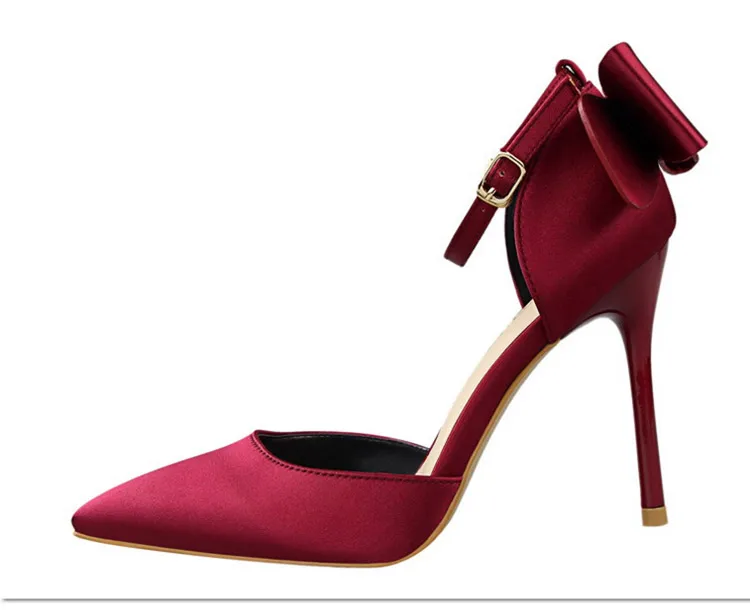Shoes Bow Woman Pumps Silk High Heels Women Shoes Stiletto Red Wedding Shoes Women Heels Women Sandals 8cm and 10cm