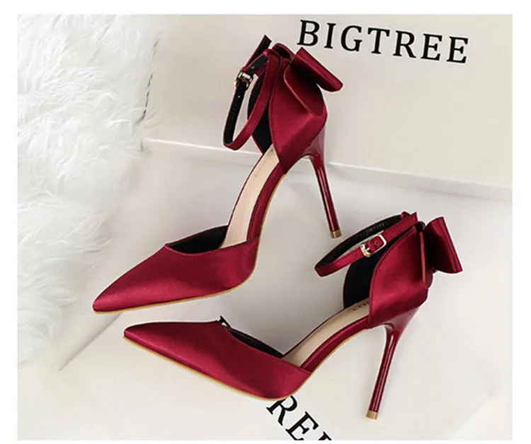 Shoes Bow Woman Pumps Silk High Heels Women Shoes Stiletto Red Wedding Shoes Women Heels Women Sandals 8cm and 10cm