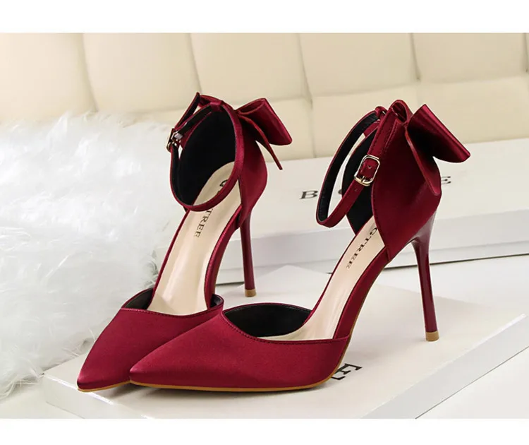 Shoes Bow Woman Pumps Silk High Heels Women Shoes Stiletto Red Wedding Shoes Women Heels Women Sandals 8cm and 10cm