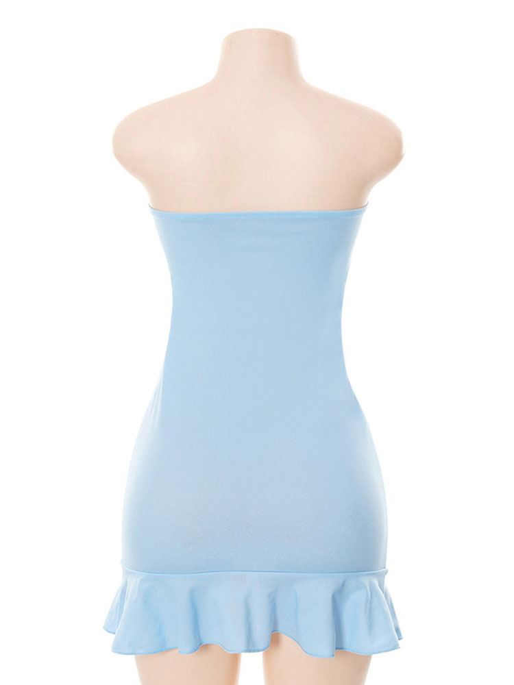 Strapless Mini Dress For Women Summer Clothing Solid Blue High Waist Bodycon Sexi Night Dress Hot Vestidos De Mujer Backless