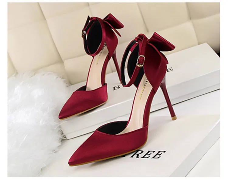 Shoes Bow Woman Pumps Silk High Heels Women Shoes Stiletto Red Wedding Shoes Women Heels Women Sandals 8cm and 10cm