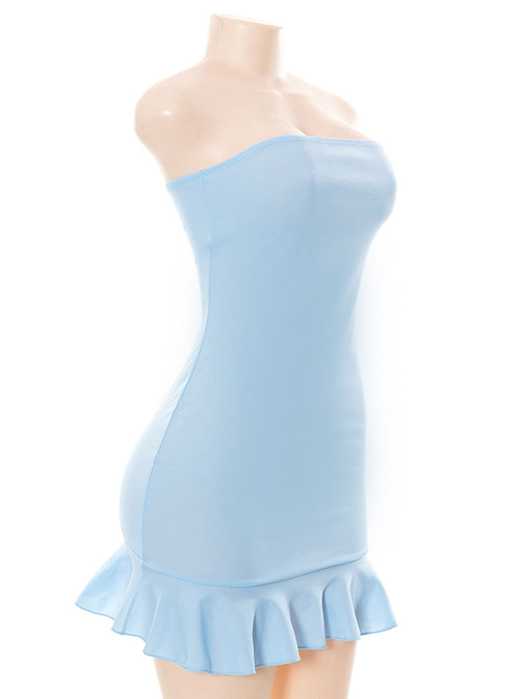 Strapless Mini Dress For Women Summer Clothing Solid Blue High Waist Bodycon Sexi Night Dress Hot Vestidos De Mujer Backless