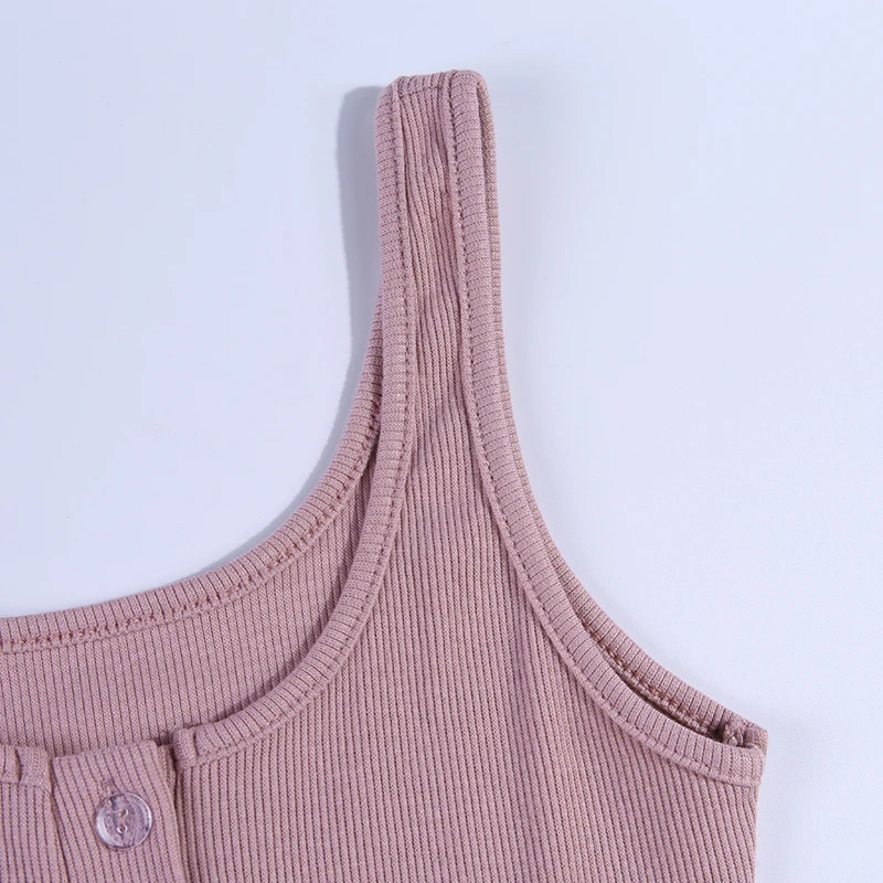 Women Knitted Elastic Knee-Length Dress V-Neck Sleeveless Elegant Button Vestidos Female Sexy Party Slim Dresses Summer