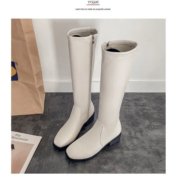 Knee High Boots Side Zipper PU Leather Booties Women Designer Shoes Autumn Winter Womens Fashion Knightly Boots Zapatos De Mujer