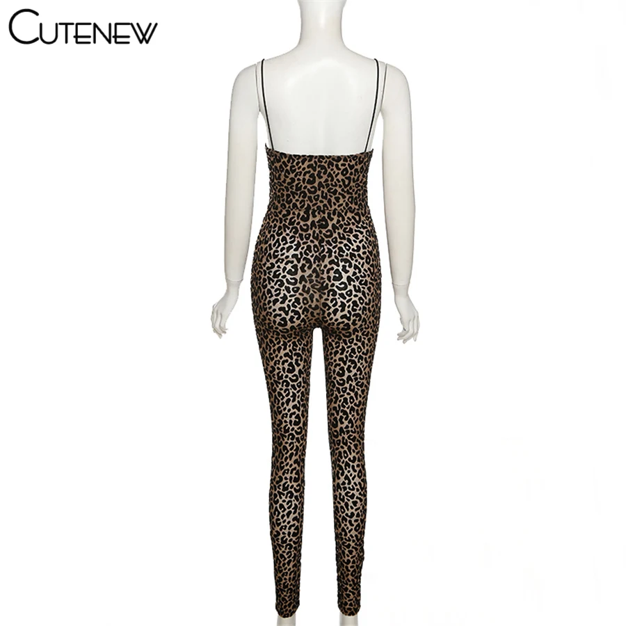 Y2K Leopard Print Skinny Casual Strap Jumpsuits Women Fashion Sexy Sleeveless Backless Slim Stretch Lady Party Clubwear