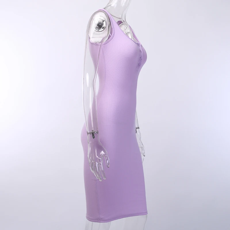 Women Knitted Elastic Knee-Length Dress V-Neck Sleeveless Elegant Button Vestidos Female Sexy Party Slim Dresses Summer