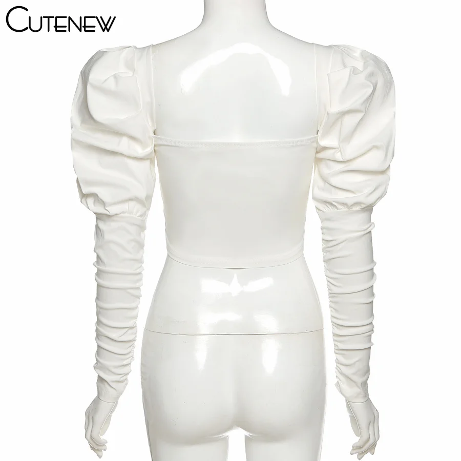 Elegant Romantic Irregular Croped Corset Top Women Stylish Puff Sleeve Vacation Crop Top Skinny Casual Streetwear Female