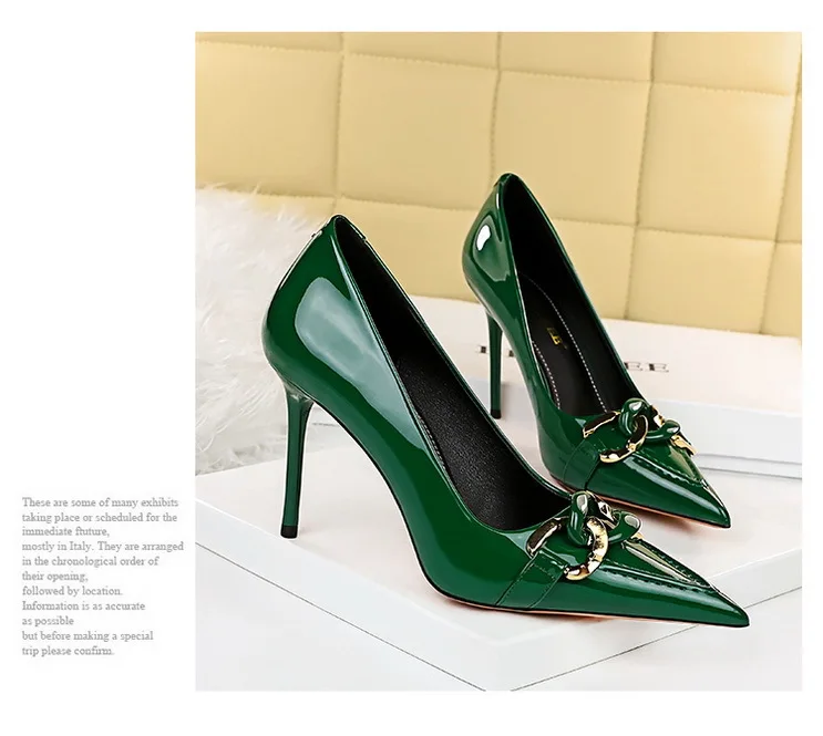 Shoes Fashion Women Pumps Patent Leather High Heels Metal Belt Buckle High Quality Pumps Women Party Shoes Stiletto