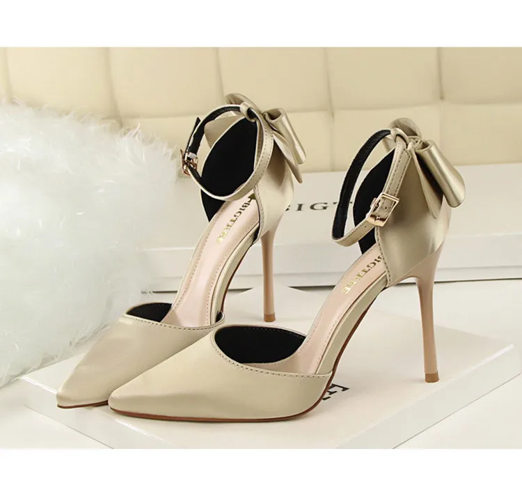 Shoes Bow Woman Pumps Silk High Heels Women Shoes Stiletto Red Wedding Shoes Women Heels Women Sandals 8cm and 10cm