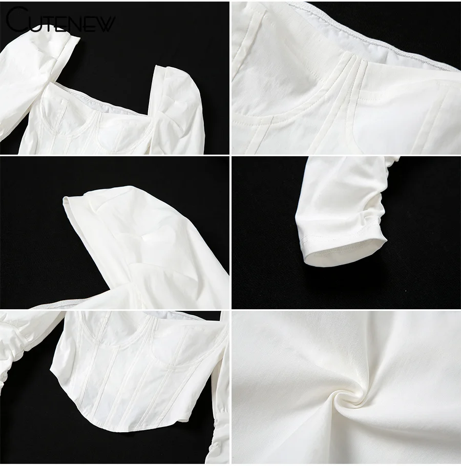 Elegant Romantic Irregular Croped Corset Top Women Stylish Puff Sleeve Vacation Crop Top Skinny Casual Streetwear Female