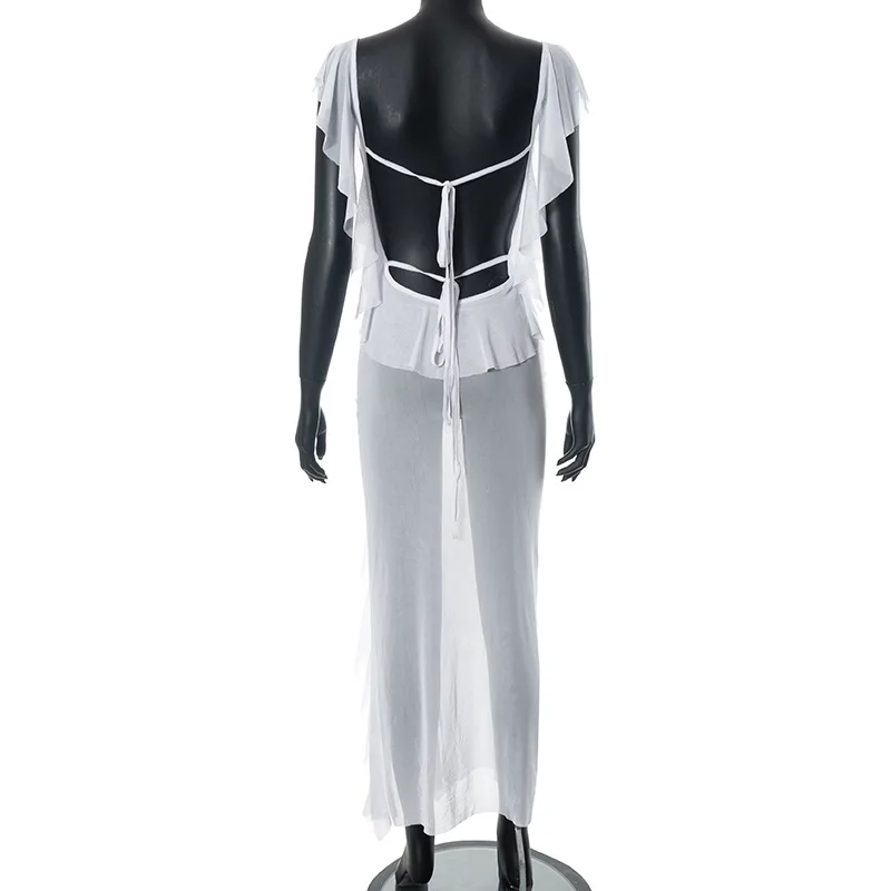 Bodycon Dress See Through Y2k Clothes Sleeveless Vestidos De Mujer Spaghetti Strap White Club Outfits For Women Sexy Streetwear