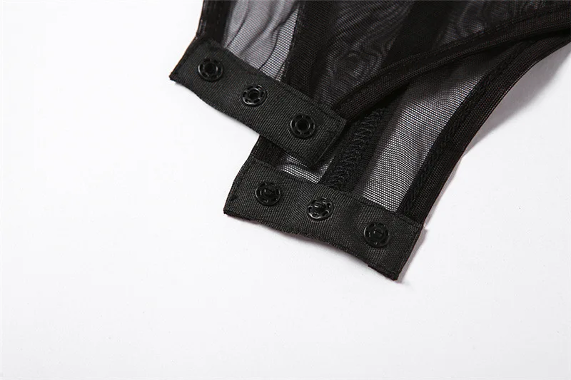 Black Bodysuit Lingerie Sexy Body Feminino See Through Corset Top Women Rave Outfit Mesh Patchwork One-Pieces Lenceria Femenina