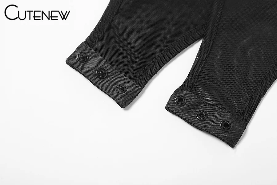 Solid Sexy Mesh See Through Irregular Hollow Bodysuit Women Fashion O-Neck Long Sleeves Stretch Club Party Lady Rompers