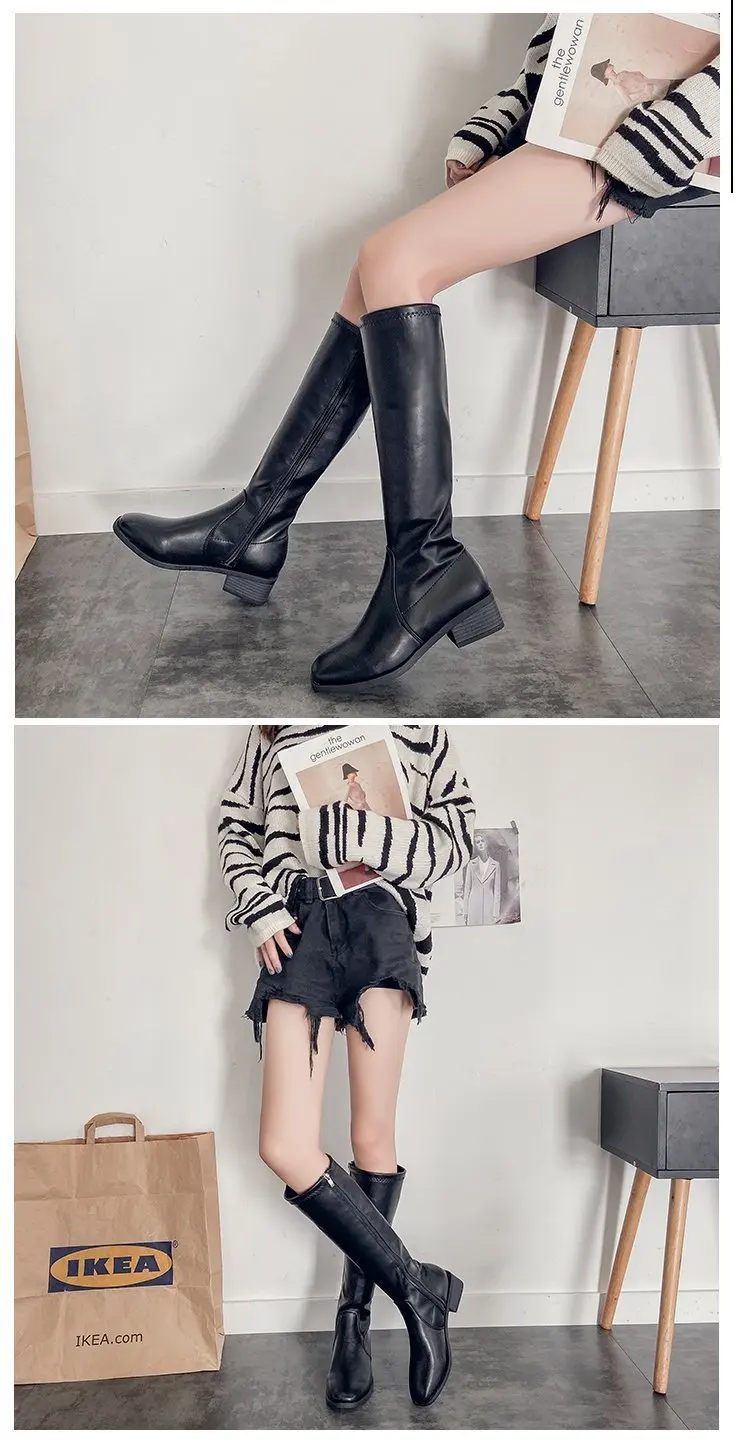 Knee High Boots Side Zipper PU Leather Booties Women Designer Shoes Autumn Winter Womens Fashion Knightly Boots Zapatos De Mujer