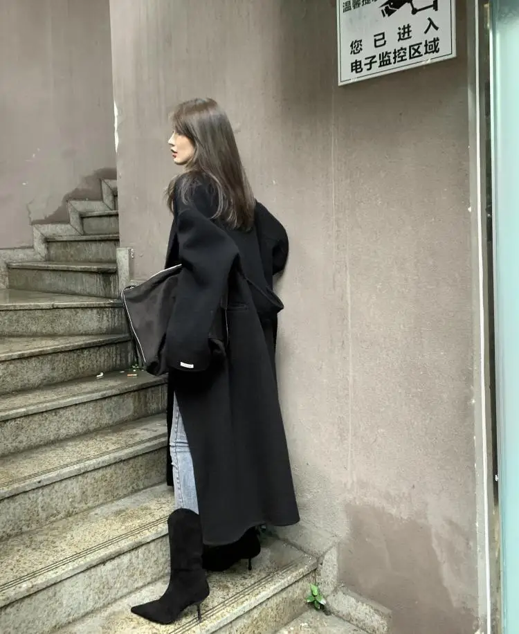 Women's Autumn Shoes Nubuck Leather Stiletto Mid-calf Boots Women Fashion Pumps Winter Black Pointed Toe High-heeled Boots Woman