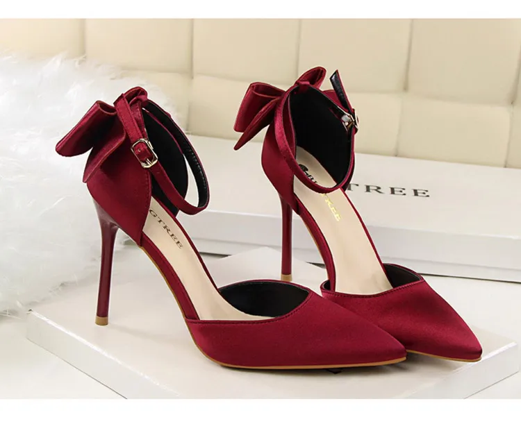 Shoes Bow Woman Pumps Silk High Heels Women Shoes Stiletto Red Wedding Shoes Women Heels Women Sandals 8cm and 10cm
