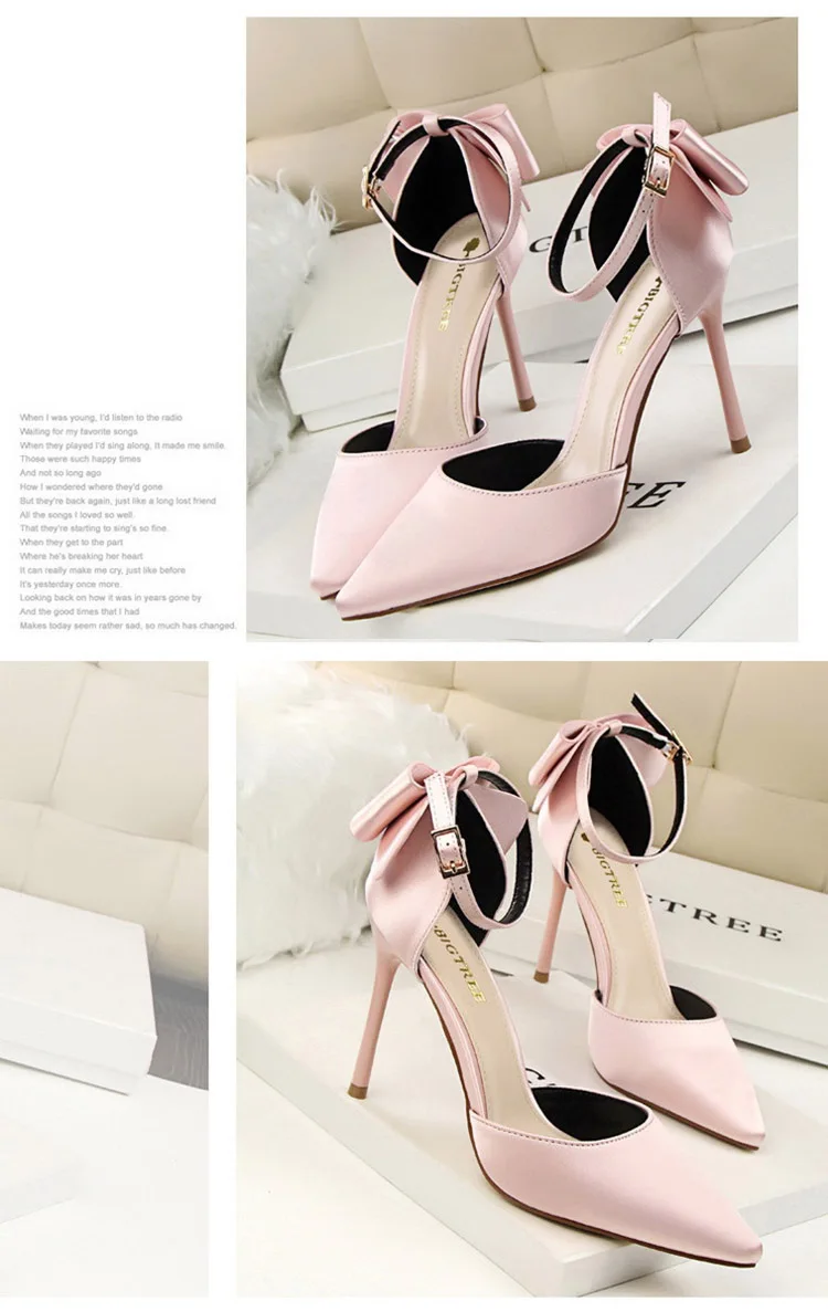 Shoes Bow Woman Pumps Silk High Heels Women Shoes Stiletto Red Wedding Shoes Women Heels Women Sandals 8cm and 10cm