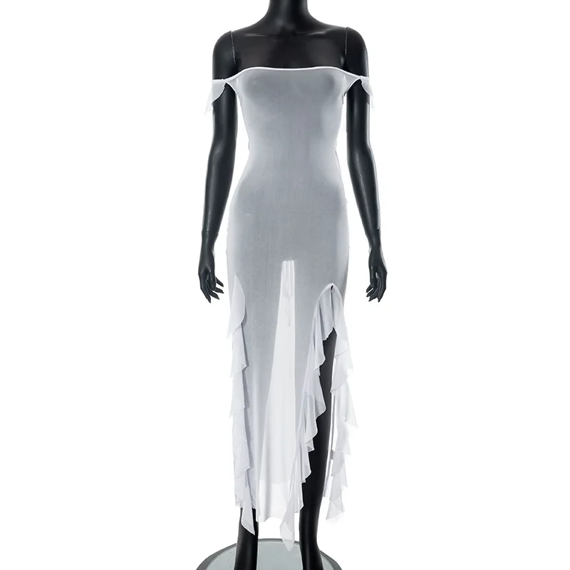 Bodycon Dress See Through Y2k Clothes Sleeveless Vestidos De Mujer Spaghetti Strap White Club Outfits For Women Sexy Streetwear