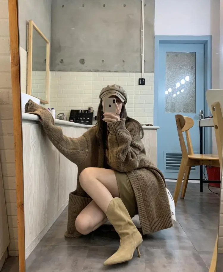 Women's Autumn Shoes Nubuck Leather Stiletto Mid-calf Boots Women Fashion Pumps Winter Black Pointed Toe High-heeled Boots Woman