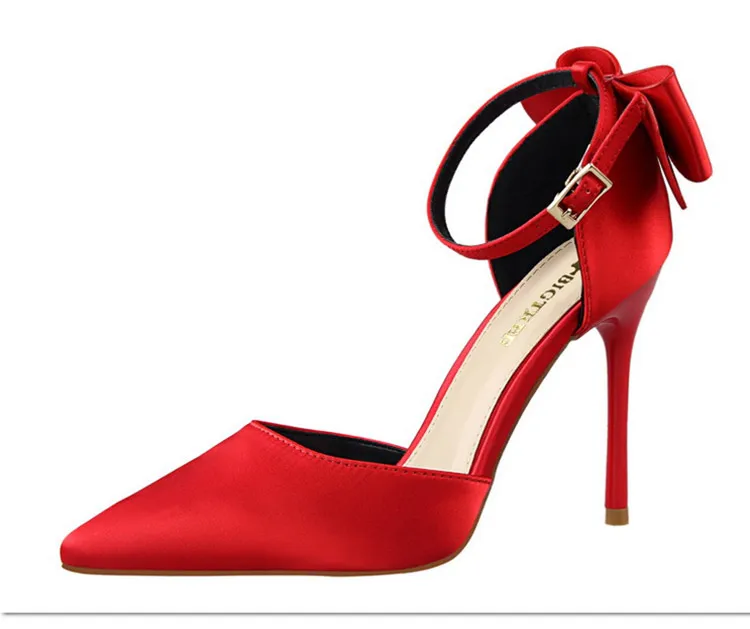 Shoes Bow Woman Pumps Silk High Heels Women Shoes Stiletto Red Wedding Shoes Women Heels Women Sandals 8cm and 10cm