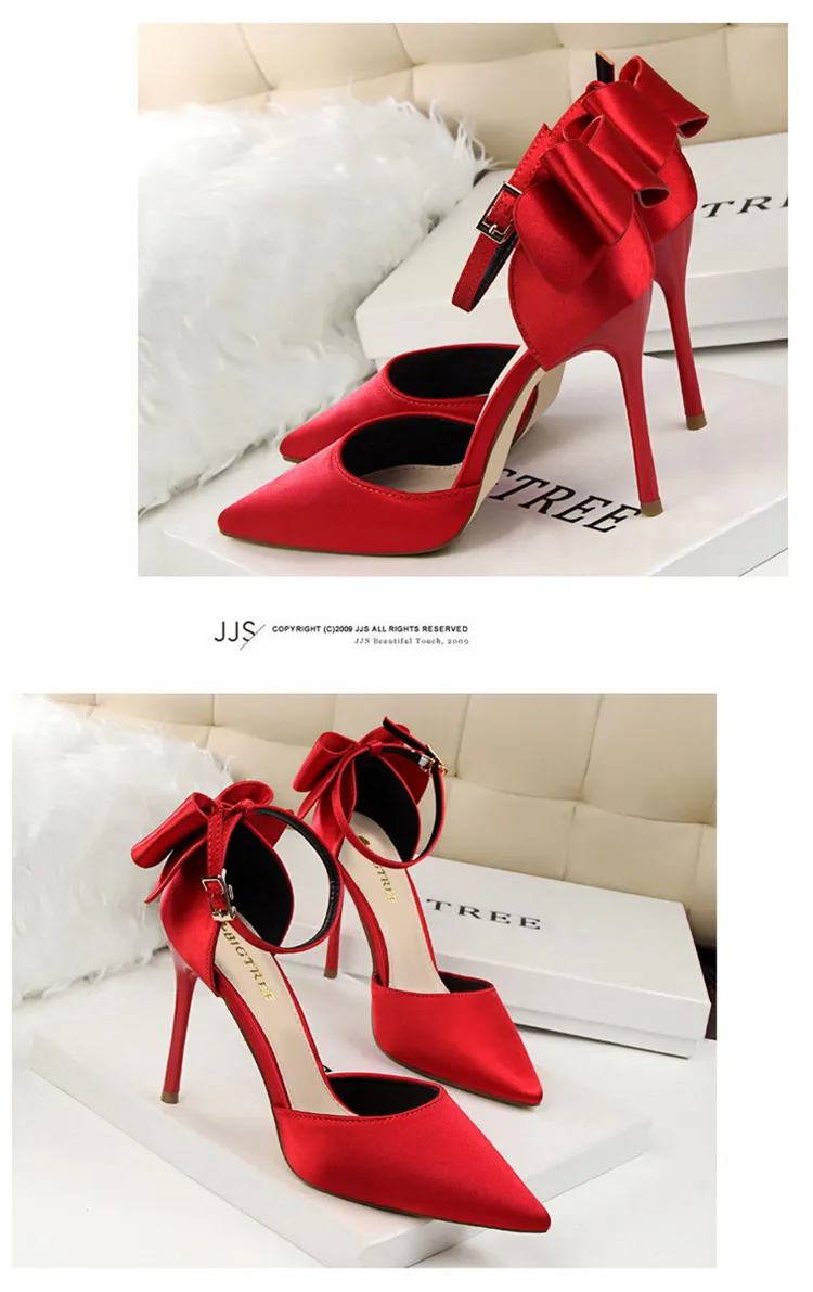 Shoes Bow Woman Pumps Silk High Heels Women Shoes Stiletto Red Wedding Shoes Women Heels Women Sandals 8cm and 10cm