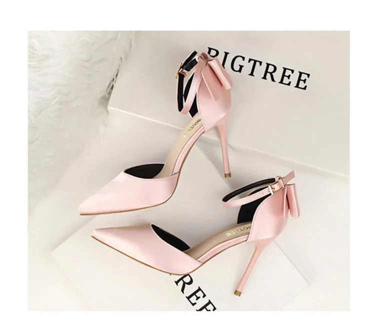 Shoes Bow Woman Pumps Silk High Heels Women Shoes Stiletto Red Wedding Shoes Women Heels Women Sandals 8cm and 10cm