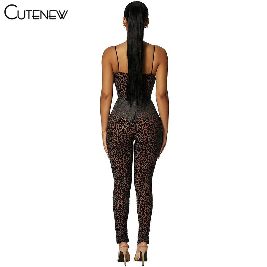 Y2K Leopard Print Skinny Casual Strap Jumpsuits Women Fashion Sexy Sleeveless Backless Slim Stretch Lady Party Clubwear
