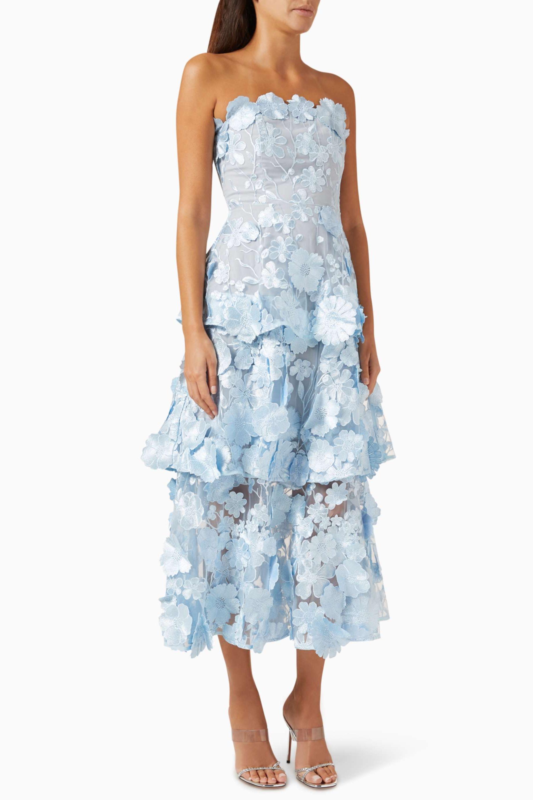 Embroidered Ruffle Off-Shoulder Midi Dress