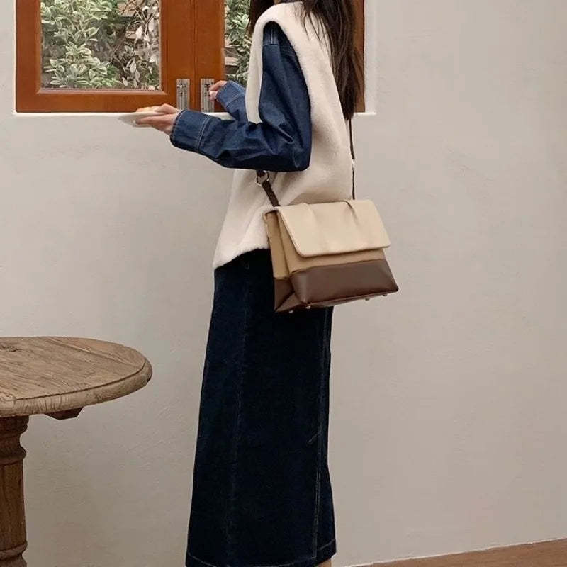 Korean Vintage Pu Leather Large Capacity Bucket Bag Commuter Shoulder Bag Casual All Match Y2k Women Crossbody Messenger Bag