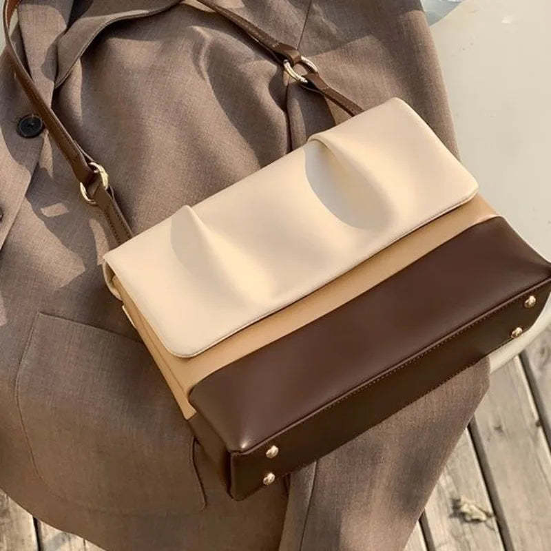 Korean Vintage Pu Leather Large Capacity Bucket Bag Commuter Shoulder Bag Casual All Match Y2k Women Crossbody Messenger Bag