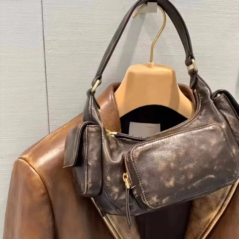 Hobo Multi Pocket Locomotive Bag New Single Shoulder Bag Underarm Bag High Capacity Women Bag