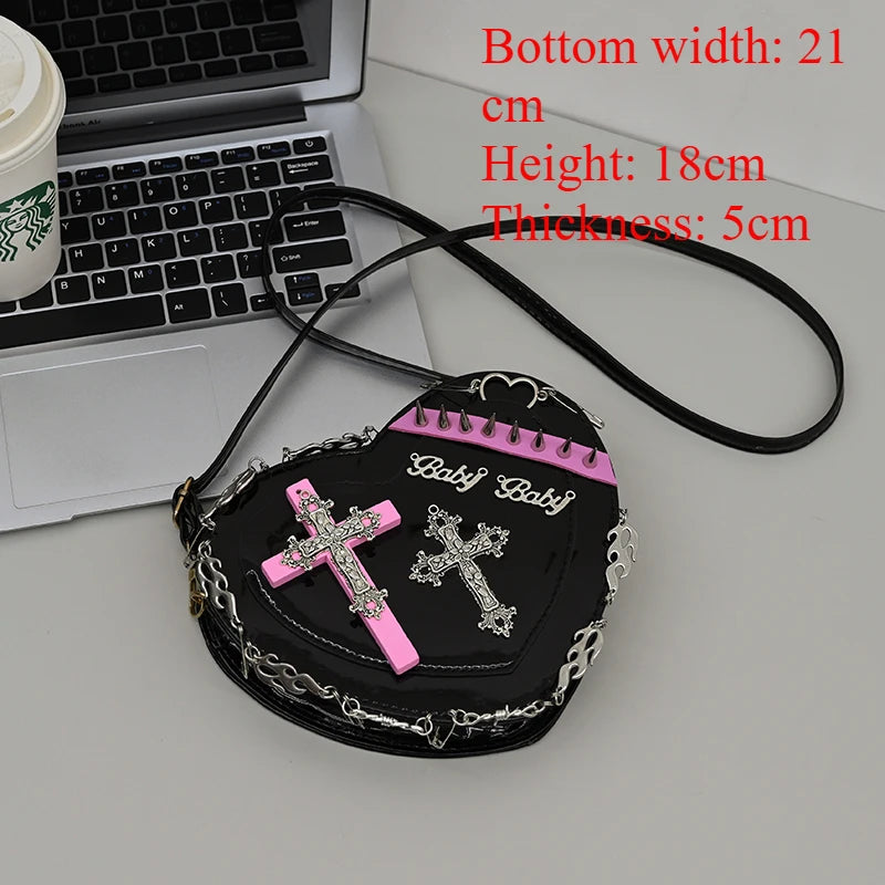 New Fashion Y2K Gothic Style Niche Design Women's Bag Internet Celebrity Popular Heartshaped Bag Hot Girl Cool Crossbody Bag