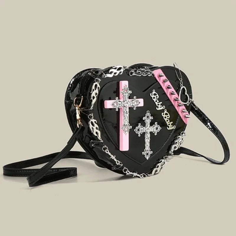 New Fashion Y2K Gothic Style Niche Design Women's Bag Internet Celebrity Popular Heartshaped Bag Hot Girl Cool Crossbody Bag