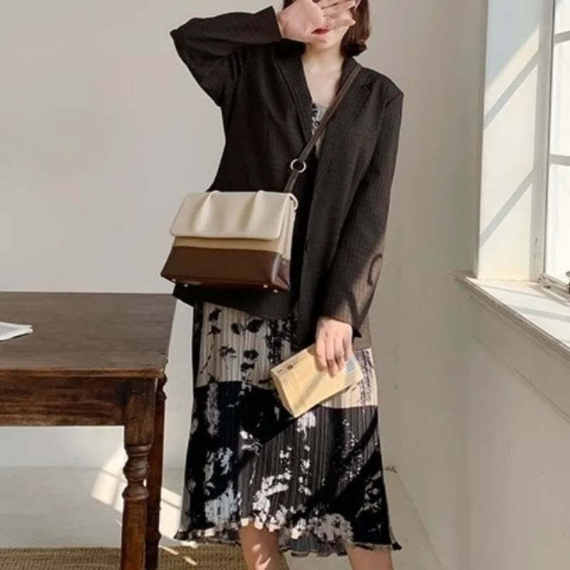 Korean Vintage Pu Leather Large Capacity Bucket Bag Commuter Shoulder Bag Casual All Match Y2k Women Crossbody Messenger Bag