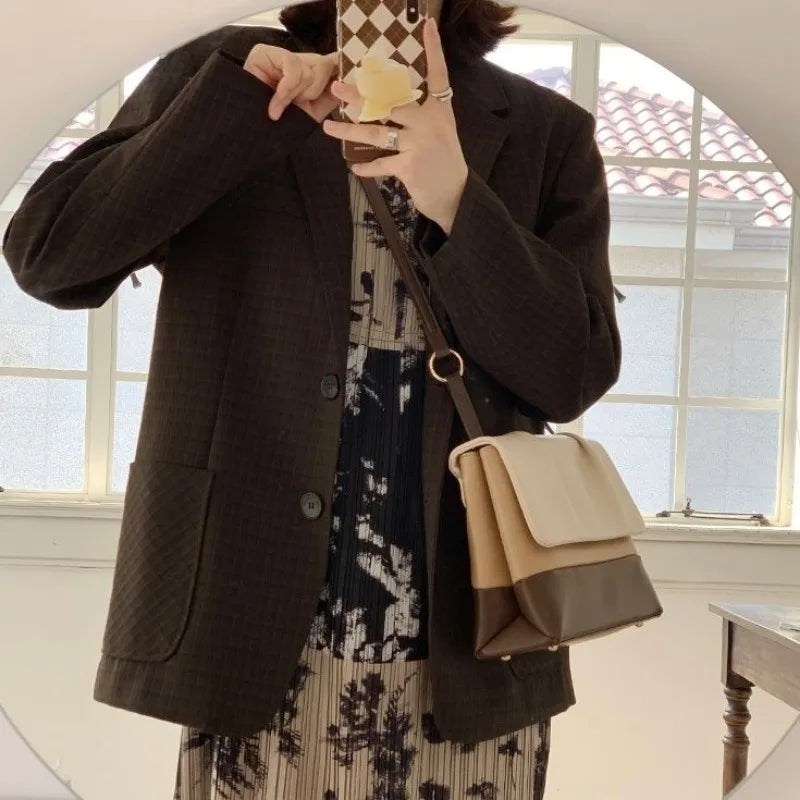 Korean Vintage Pu Leather Large Capacity Bucket Bag Commuter Shoulder Bag Casual All Match Y2k Women Crossbody Messenger Bag