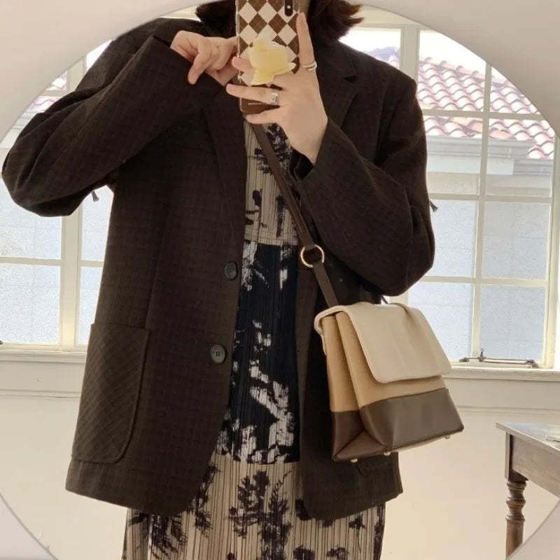 Korean Vintage Pu Leather Large Capacity Bucket Bag Commuter Shoulder Bag Casual All Match Y2k Women Crossbody Messenger Bag