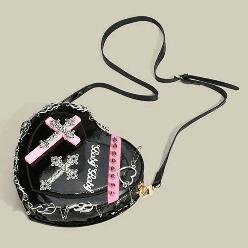 New Fashion Y2K Gothic Style Niche Design Women's Bag Internet Celebrity Popular Heartshaped Bag Hot Girl Cool Crossbody Bag