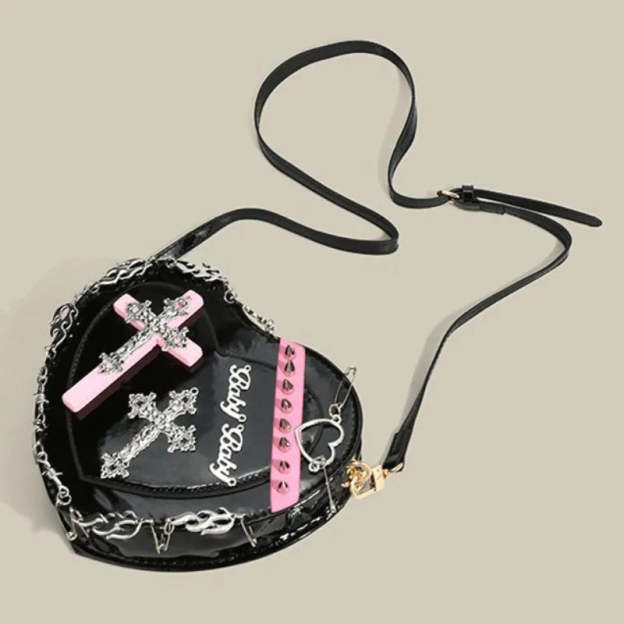 New Fashion Y2K Gothic Style Niche Design Women's Bag Internet Celebrity Popular Heartshaped Bag Hot Girl Cool Crossbody Bag