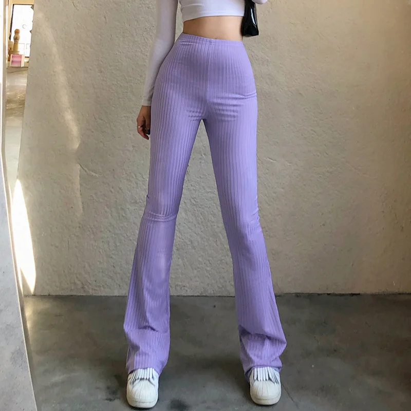Slim High Waist Capris Sexy Bell Bottom Flare Tights Solid Hot Y2k Women Clothes E Girl Aesthetic Fashion Streetwear Woman Pants