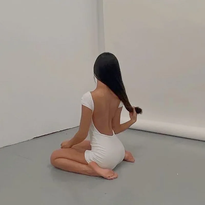Solid White Romper Women Aesthetic Clothes Sleeveless Ropa De Mujer Backless Sexy Bodysuit One Piece Playsuit Bodycon Jumpsuit