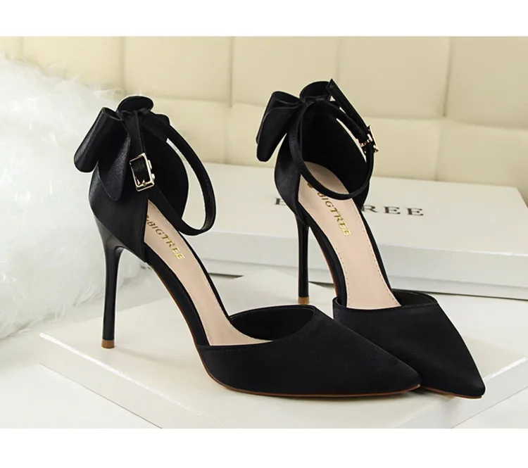 Shoes Bow Woman Pumps Silk High Heels Women Shoes Stiletto Red Wedding Shoes Women Heels Women Sandals 8cm and 10cm