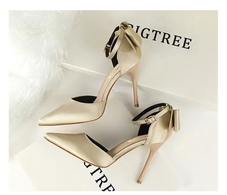 Shoes Bow Woman Pumps Silk High Heels Women Shoes Stiletto Red Wedding Shoes Women Heels Women Sandals 8cm and 10cm