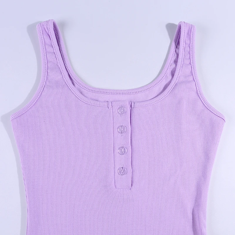 Women Knitted Elastic Knee-Length Dress V-Neck Sleeveless Elegant Button Vestidos Female Sexy Party Slim Dresses Summer