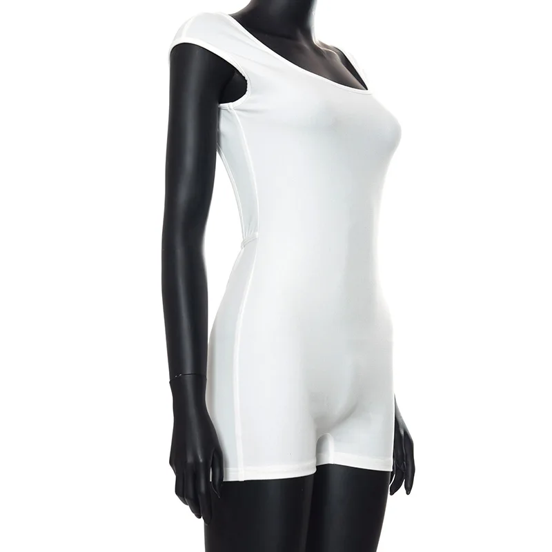 Solid White Romper Women Aesthetic Clothes Sleeveless Ropa De Mujer Backless Sexy Bodysuit One Piece Playsuit Bodycon Jumpsuit