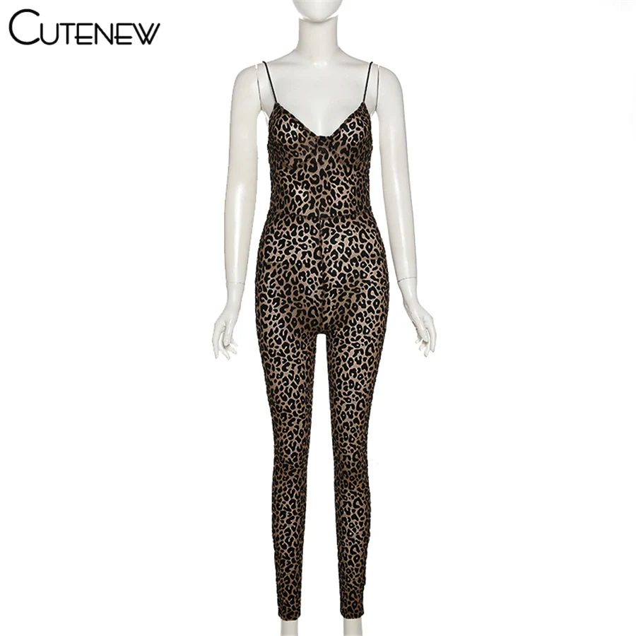 Y2K Leopard Print Skinny Casual Strap Jumpsuits Women Fashion Sexy Sleeveless Backless Slim Stretch Lady Party Clubwear